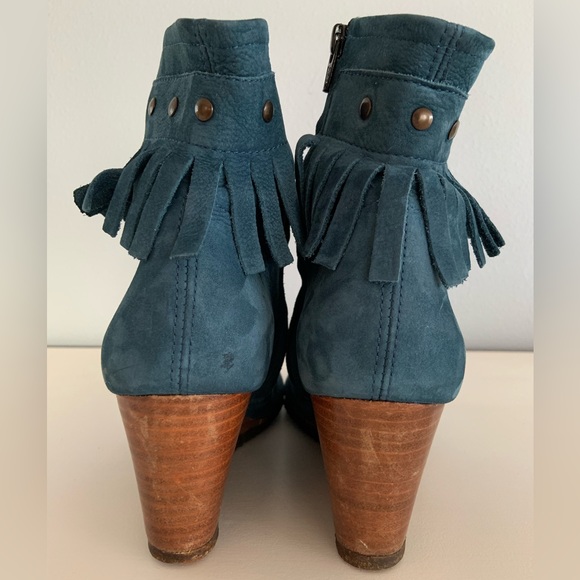 Arche • Tikhal Teal Fringe Leather Wedge Ankle Boots Size 37 / 6.5 - Picture 4 of 12